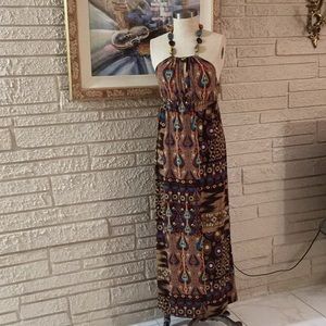 Pink Ice Beaded Neckline Tie Maxi Dress